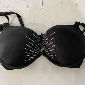Victoria’s Secret Rhinestone Embellished Black Miraculous Plunge Bra Size 36C